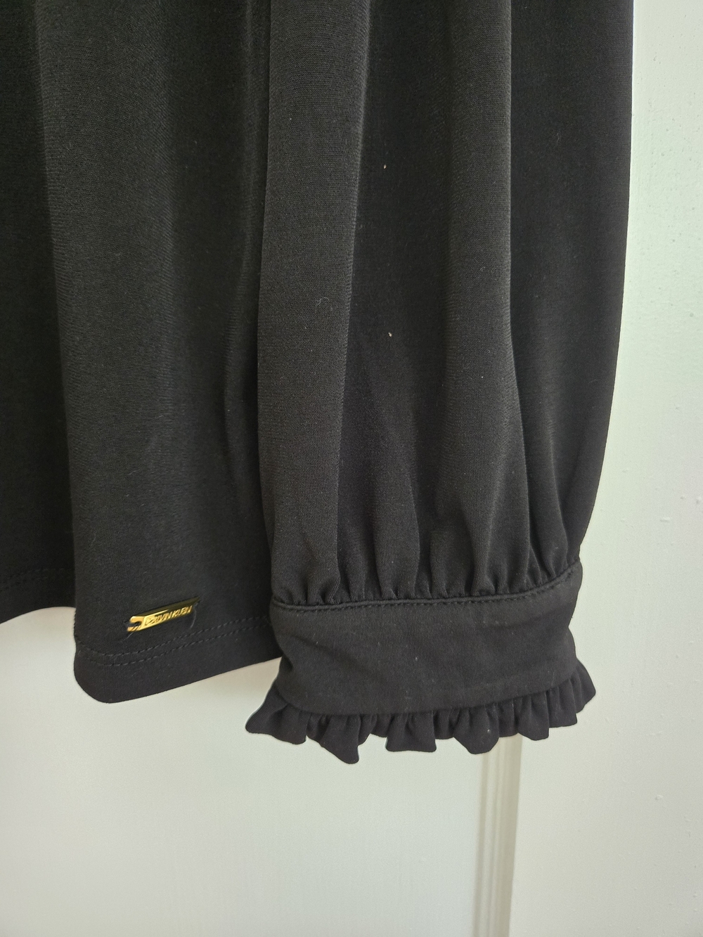 Calvin Klein Black Long Sleeve Tie-Neck Ruffle Blouse - Picture 3 of 4
